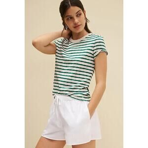 Nation LTD Laurence Shrunken Striped Crewneck Baby Tee Shirt Green White XL